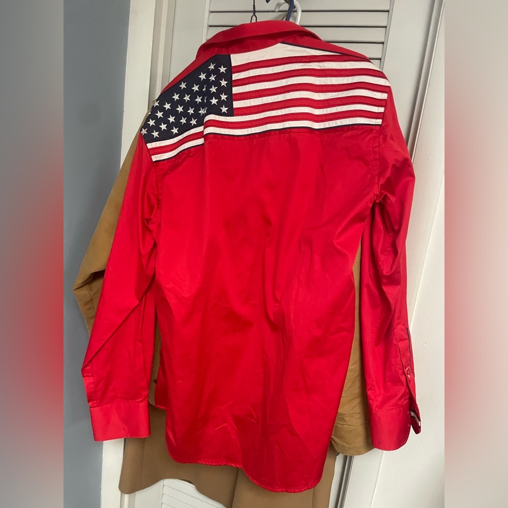 Envy Rodeo Red American Flag Men's Shirt Jacket XL 100% sateen cotton